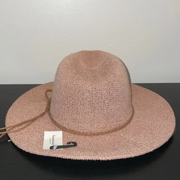 NWT Francesca’s Wide Brim Hat.  Leather braided hat band. - Picture 2 of 9